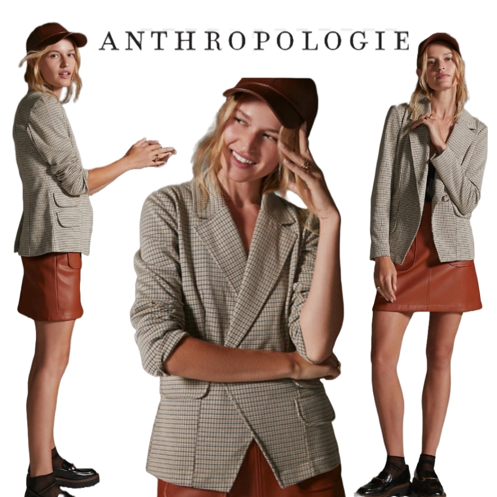 M/L Anthropologie Maeve Collegiate Knit Blazer Double Brested Light Academia